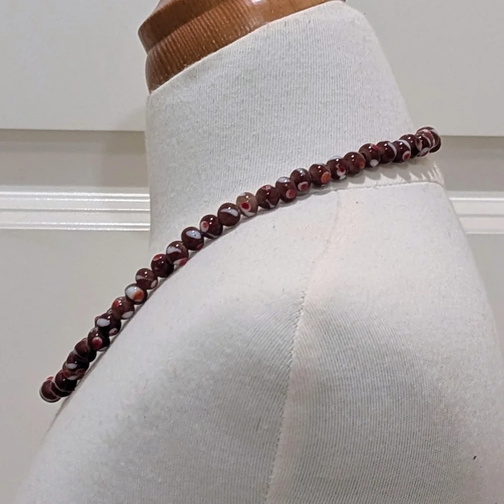 NWOT Beckwoman 18" Medium Hand Blown Brown Glass Beads with Red Dots - Picture 4 of 7